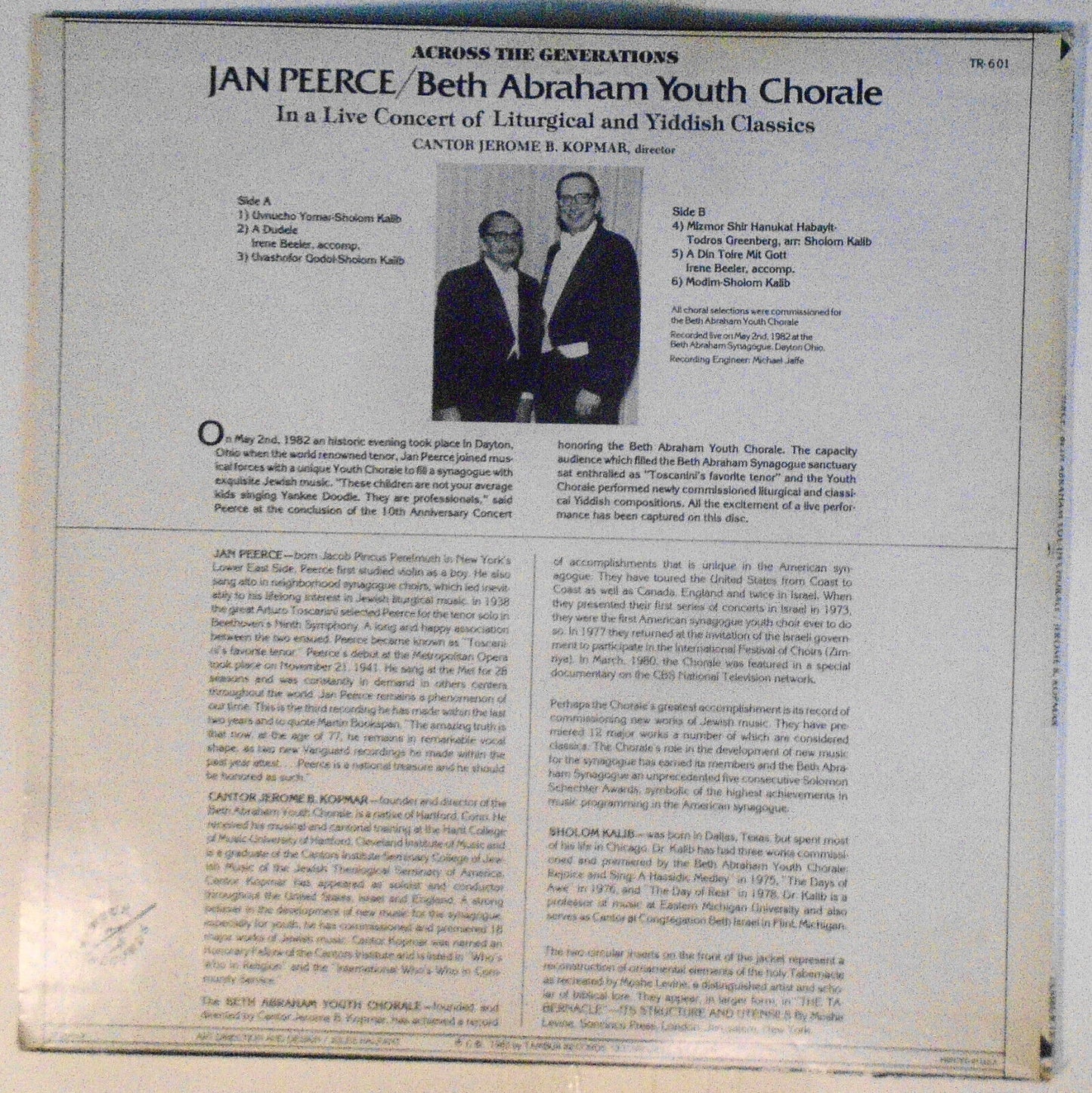 Two Jewish youth LPs - Zamir Chorale & Across the Generations/ Jan Peerce/Kopmar