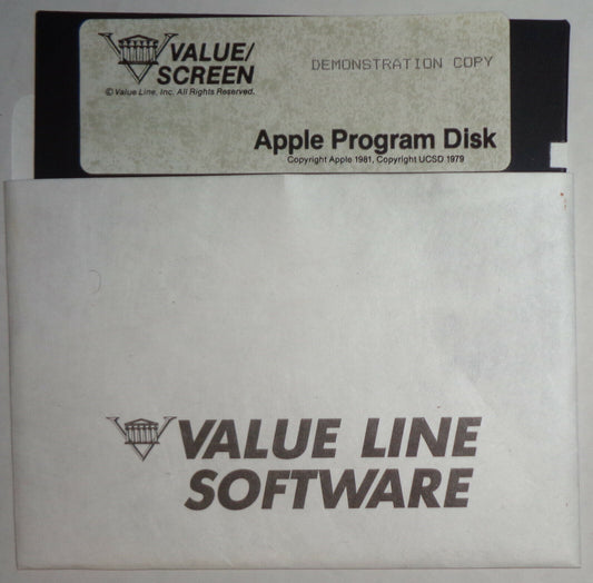 Value / Screen Demonstration Software 1981 Apple Program Disk, from Value Line