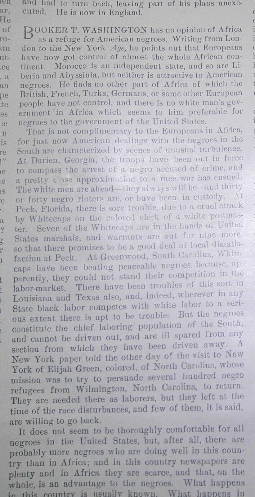 Harper's Weekly September 9, 1899. Booker T Washington on Africa; Dewey Arch etc