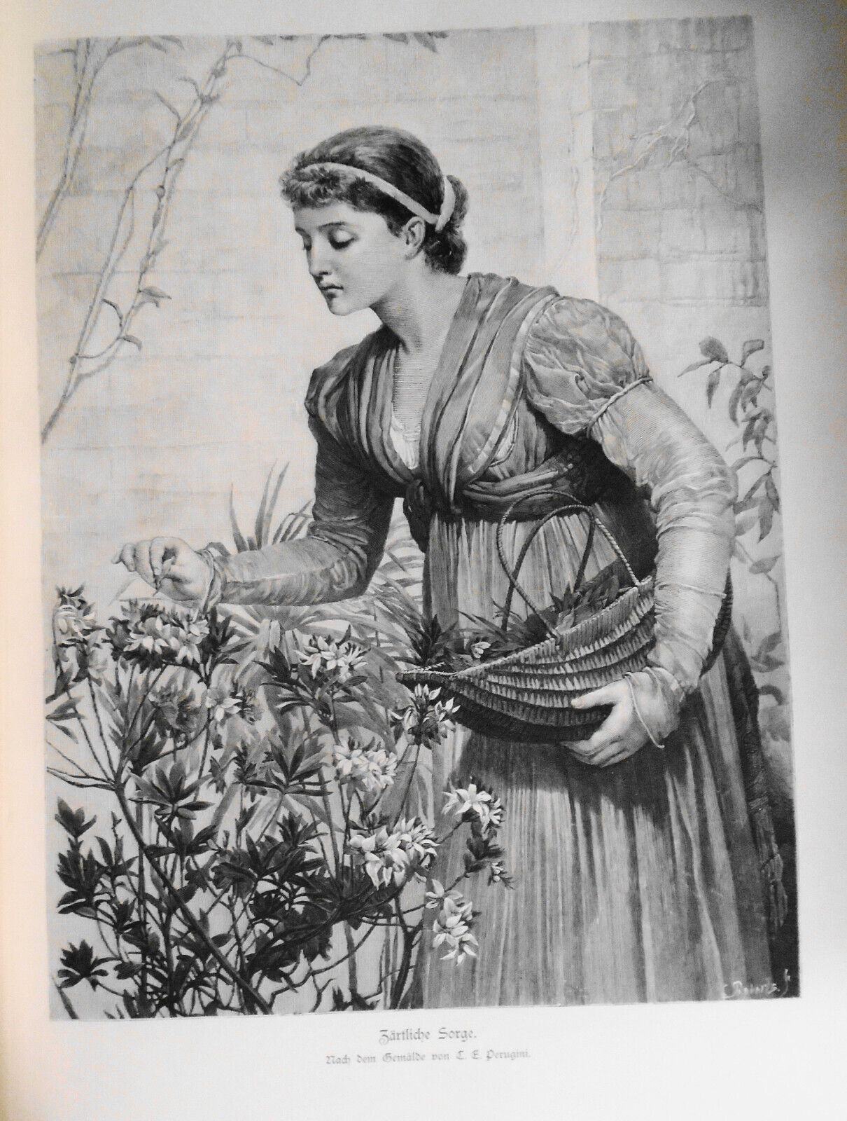 1882 C. E. Perugini: Zärtliche Sorge. Original print.
