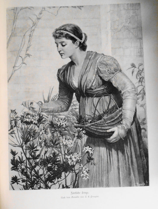 1882 C. E. Perugini: Zärtliche Sorge. Original print.