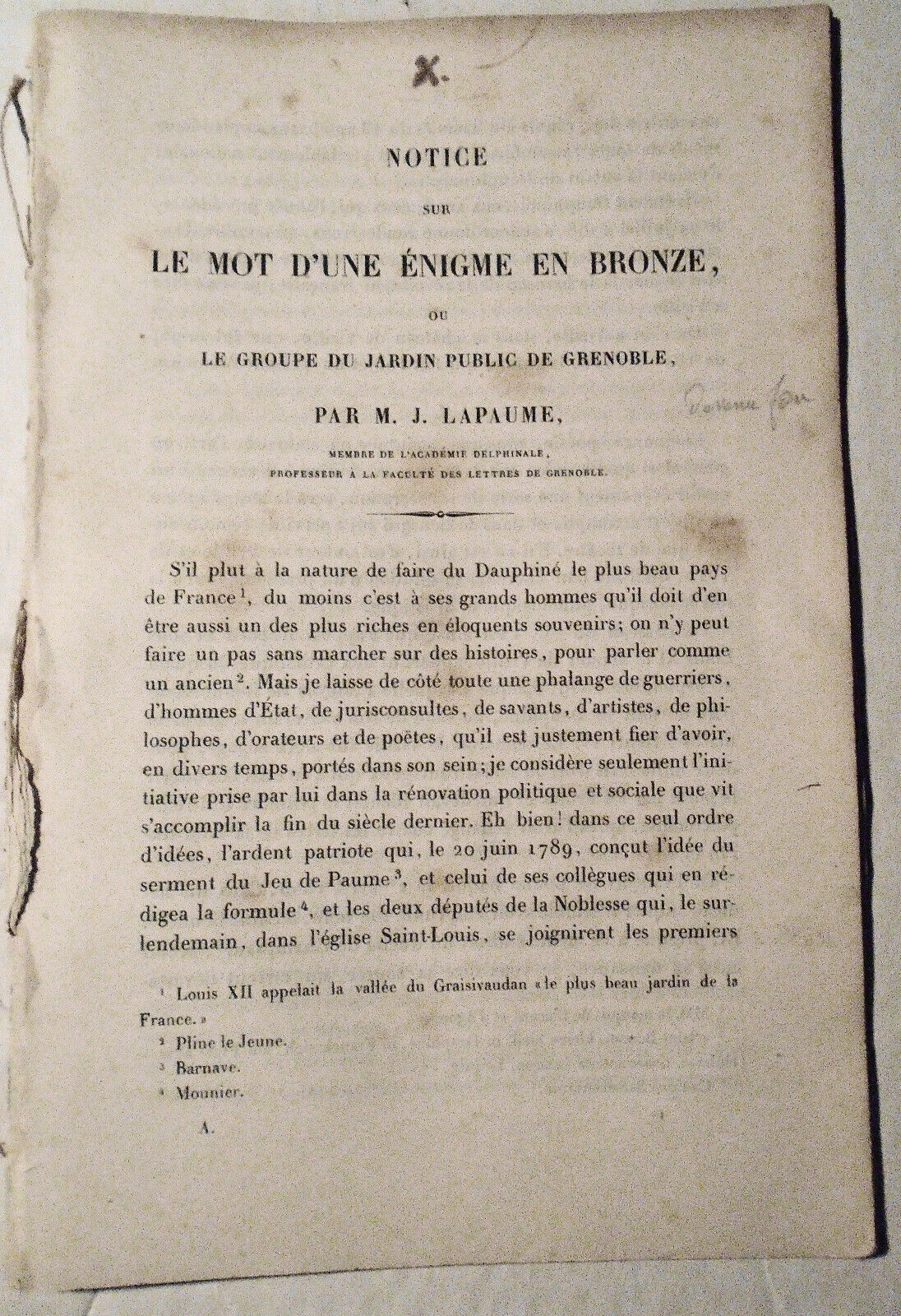 Notice sur le mot d'une énigme en bronze ..., by Jean Lapaume. 1866