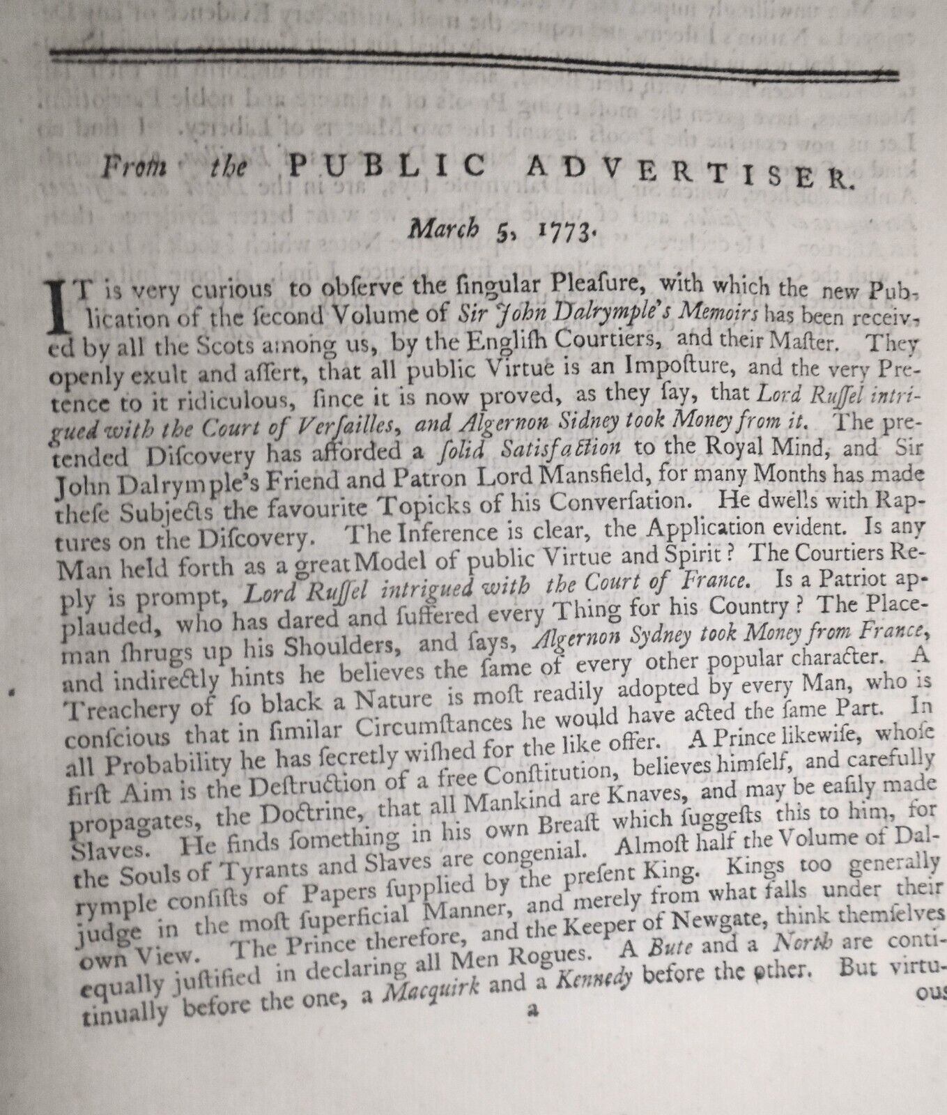 1773 Observations on ... "Memoirs of Great-Britain, by Sir John Dalrymple".