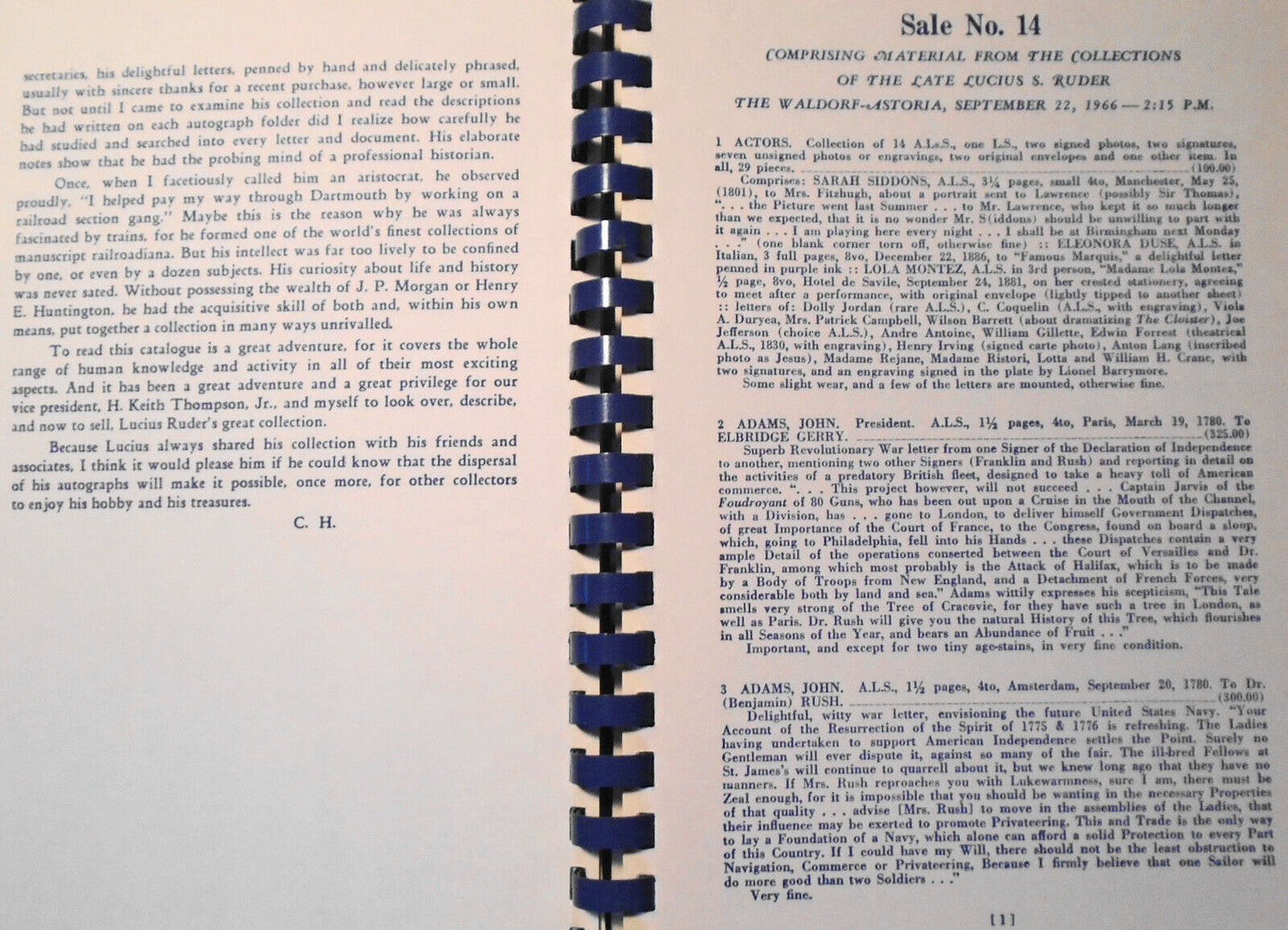 Charles Hamilton Auction No. 14,  Sep. 22nd, 1966. Collections Of Lucius S Ruder
