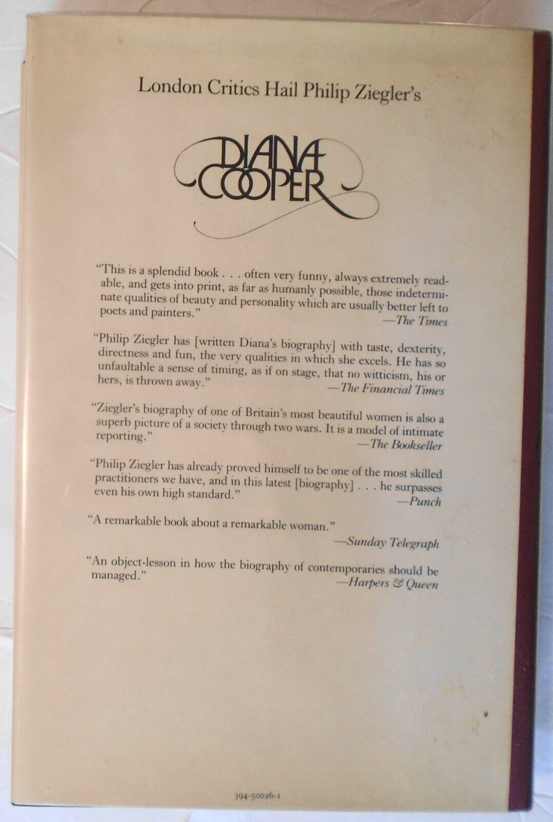 Diana Cooper, A Biography - by Philip Ziegler. Harcover/DJ  1982 First edition