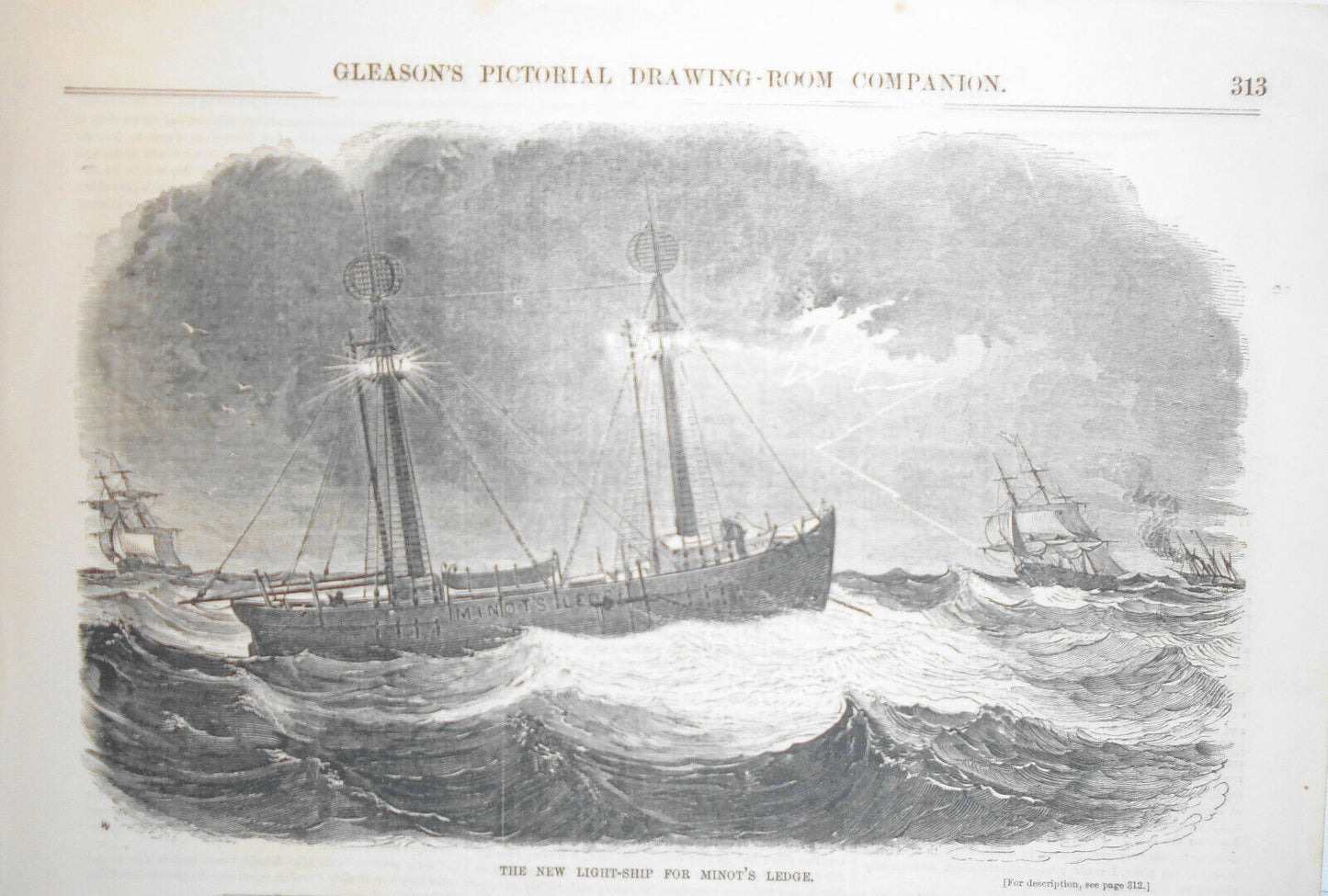 Light-ship for Minot's Lodge & Resting ...  2 prints Gleason's Pictorial 1850s