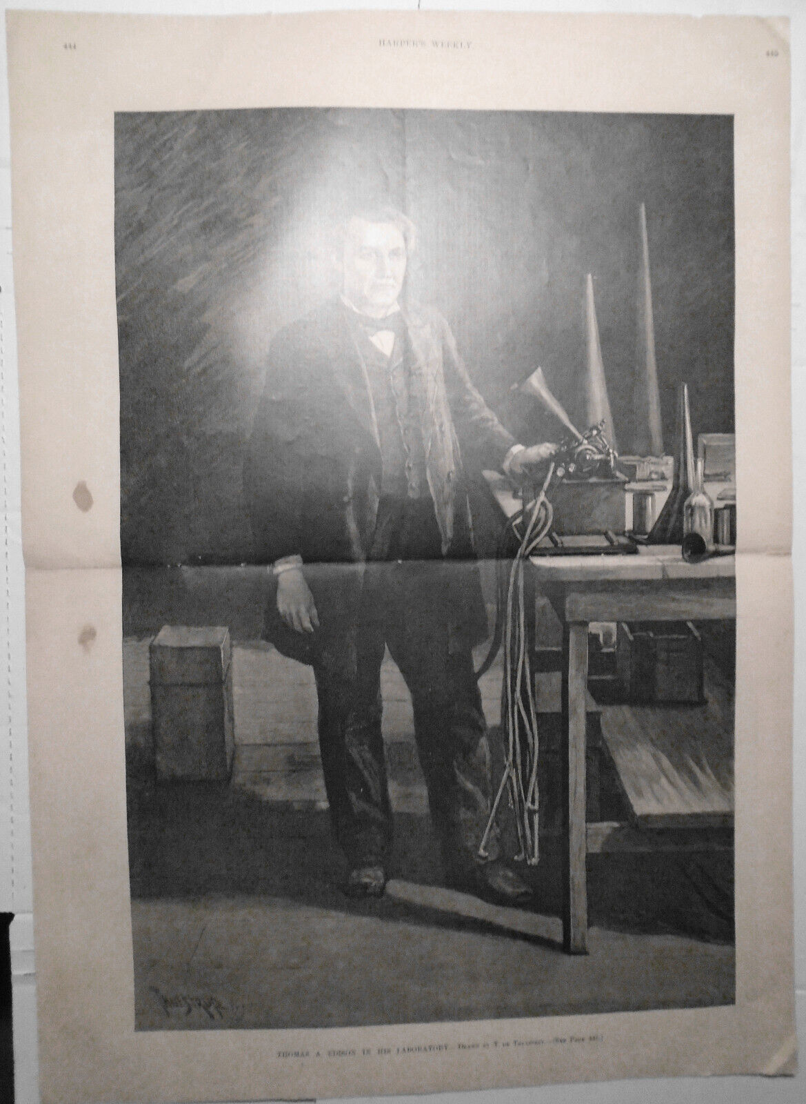 Thomas A. Edison in his Laboratory + Kinetograph - Harper's Weekly, 1891 - 22x16