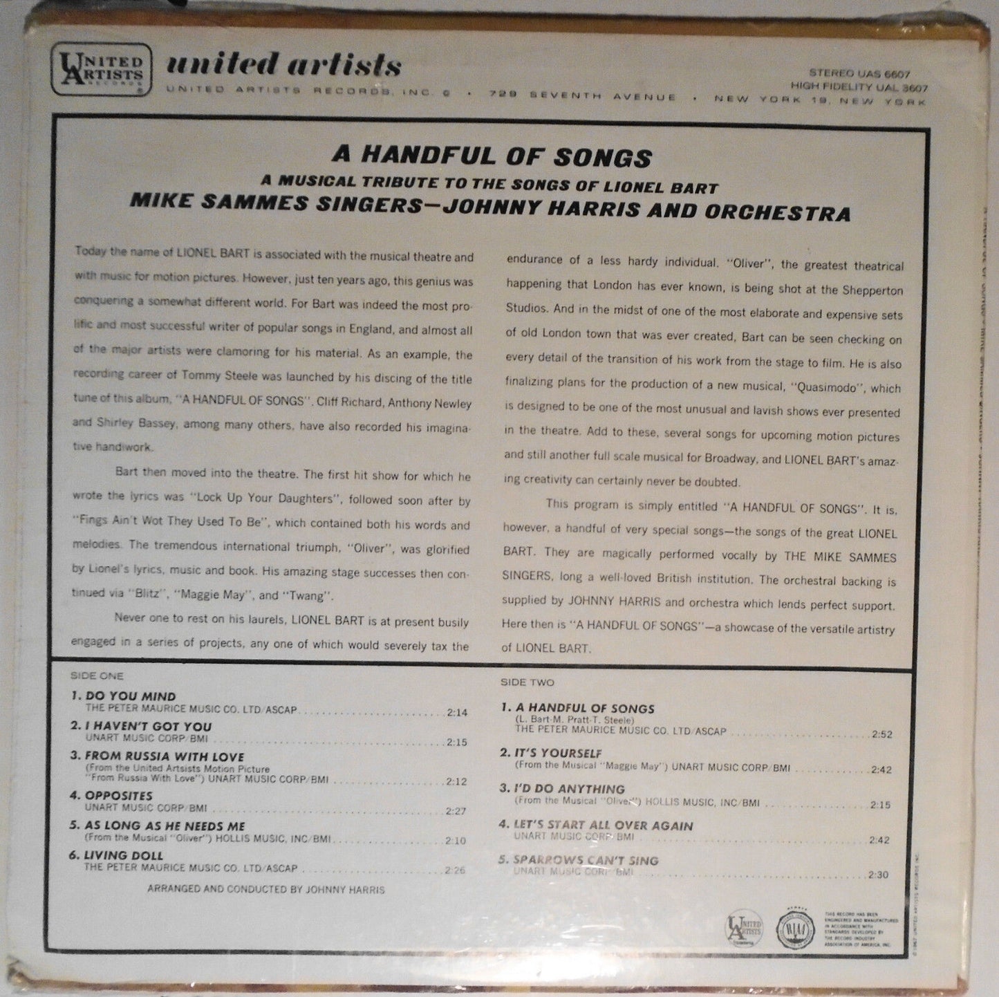 A Handful of Songs LP - Mike Sammes Singers / Johnny Harris & Orchestra - SEALED