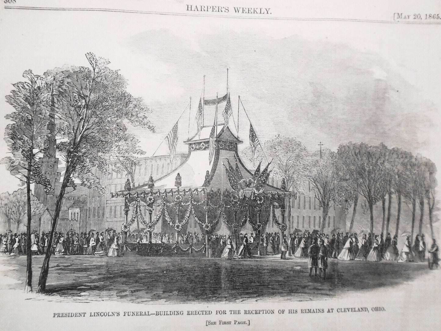 President Lincoln's Funeral - 2 prints   - Harper's Weekly May 20, 1865 original