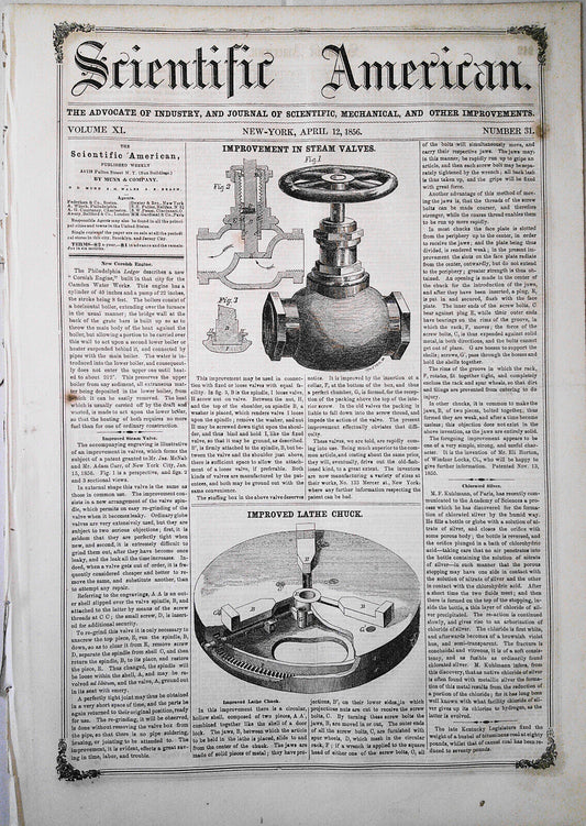 Scientific American April 12, 1856. Pianofortes; Cornish steam engine; Telegraph