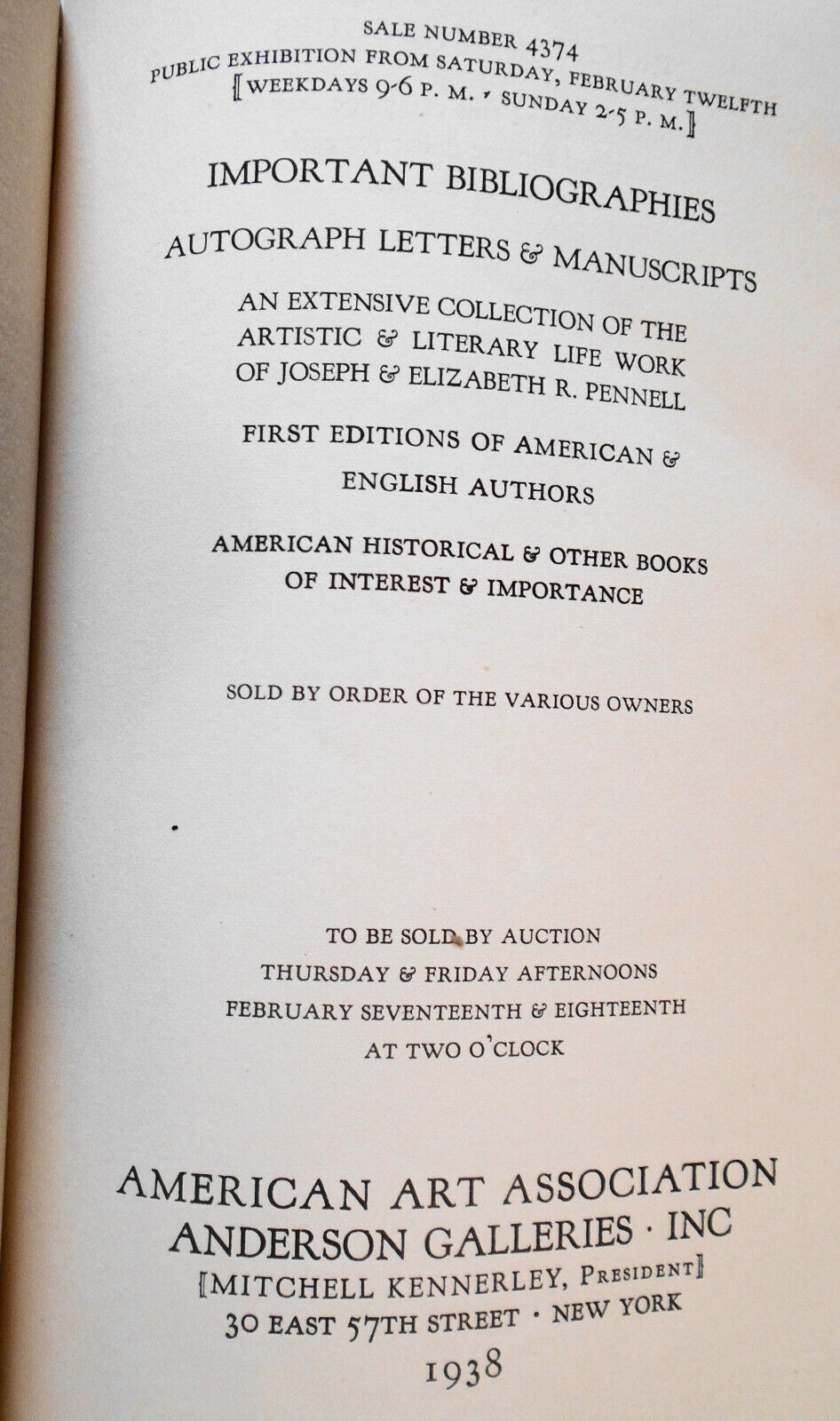 Important bibliographies... John Boyd Thacher; Joseph Pennell collection - 1938