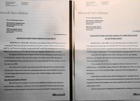 2 Microsoft News Releases, 1989 :  Announcing Word 5.0