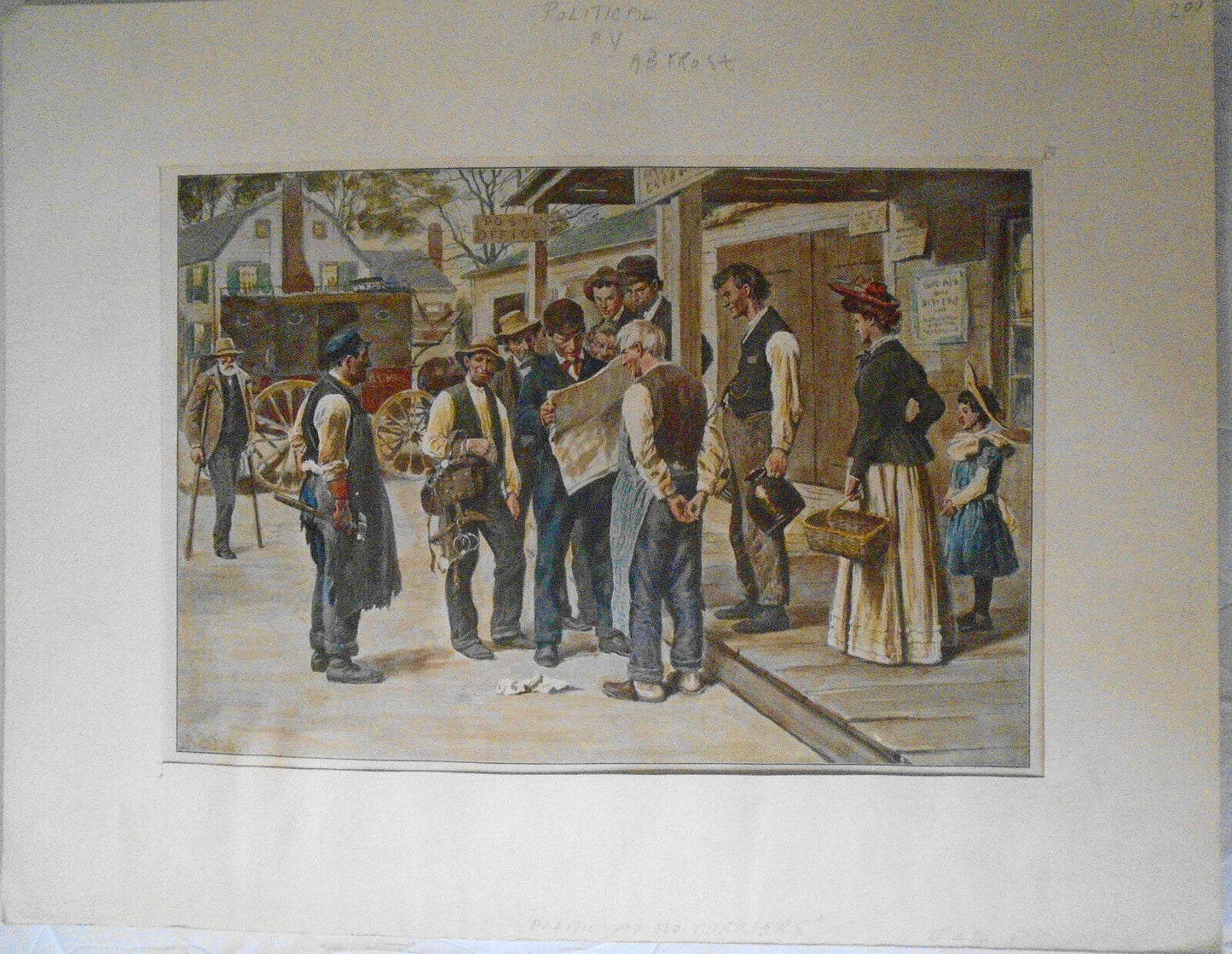 Politics by A. B. Frost. Hand-colored.  Original antique print. 1904.