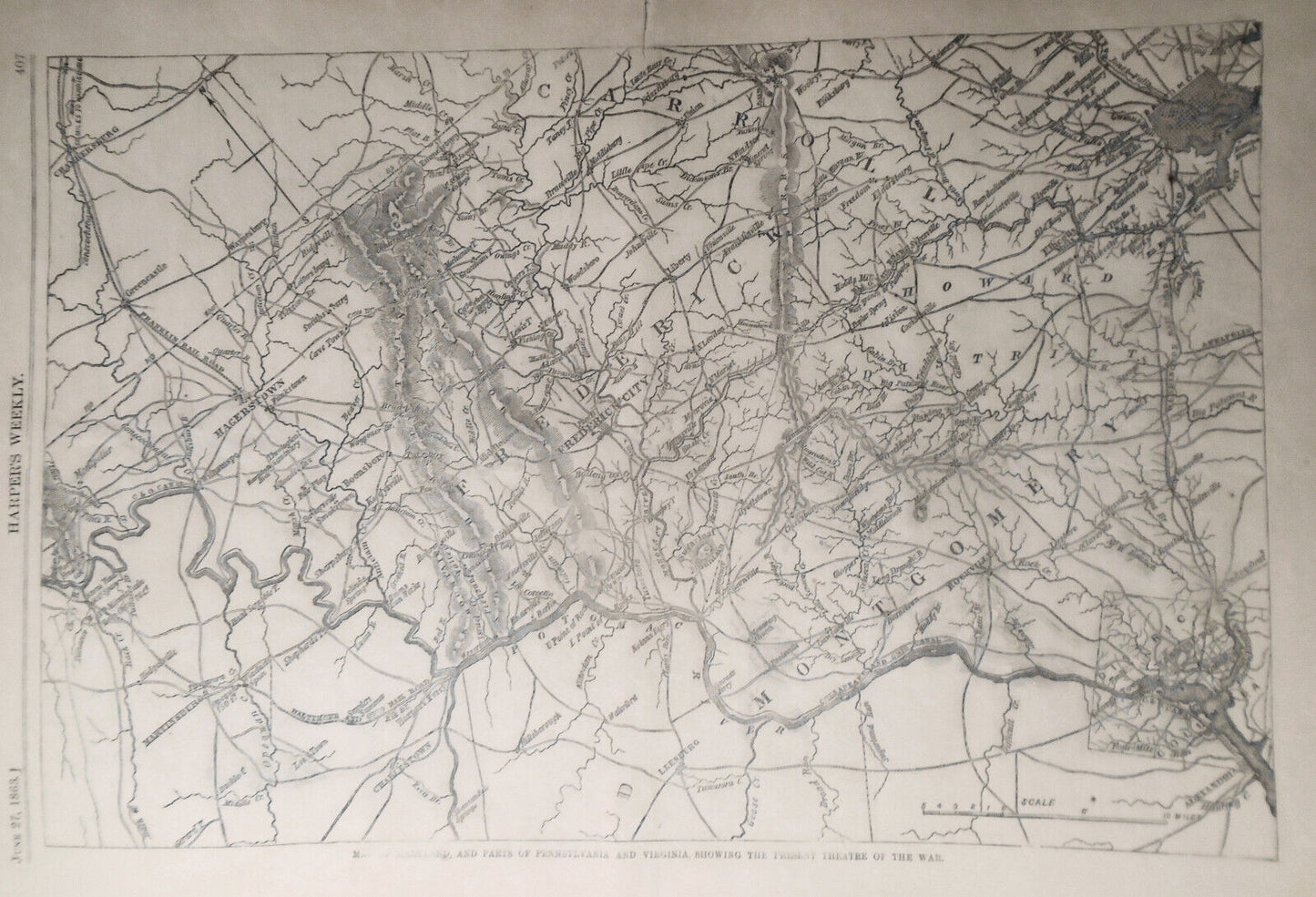 Harper's Weekly June 27, 1863 - Civil War reports / Map of Theatre of Operations