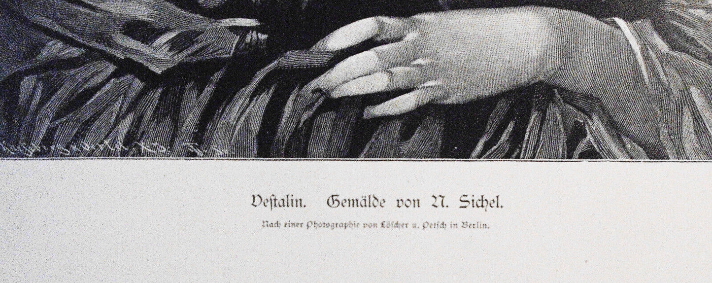 Vestalin, von N. Sichel  --  1884  -  Original antique print - 16x11 inches.