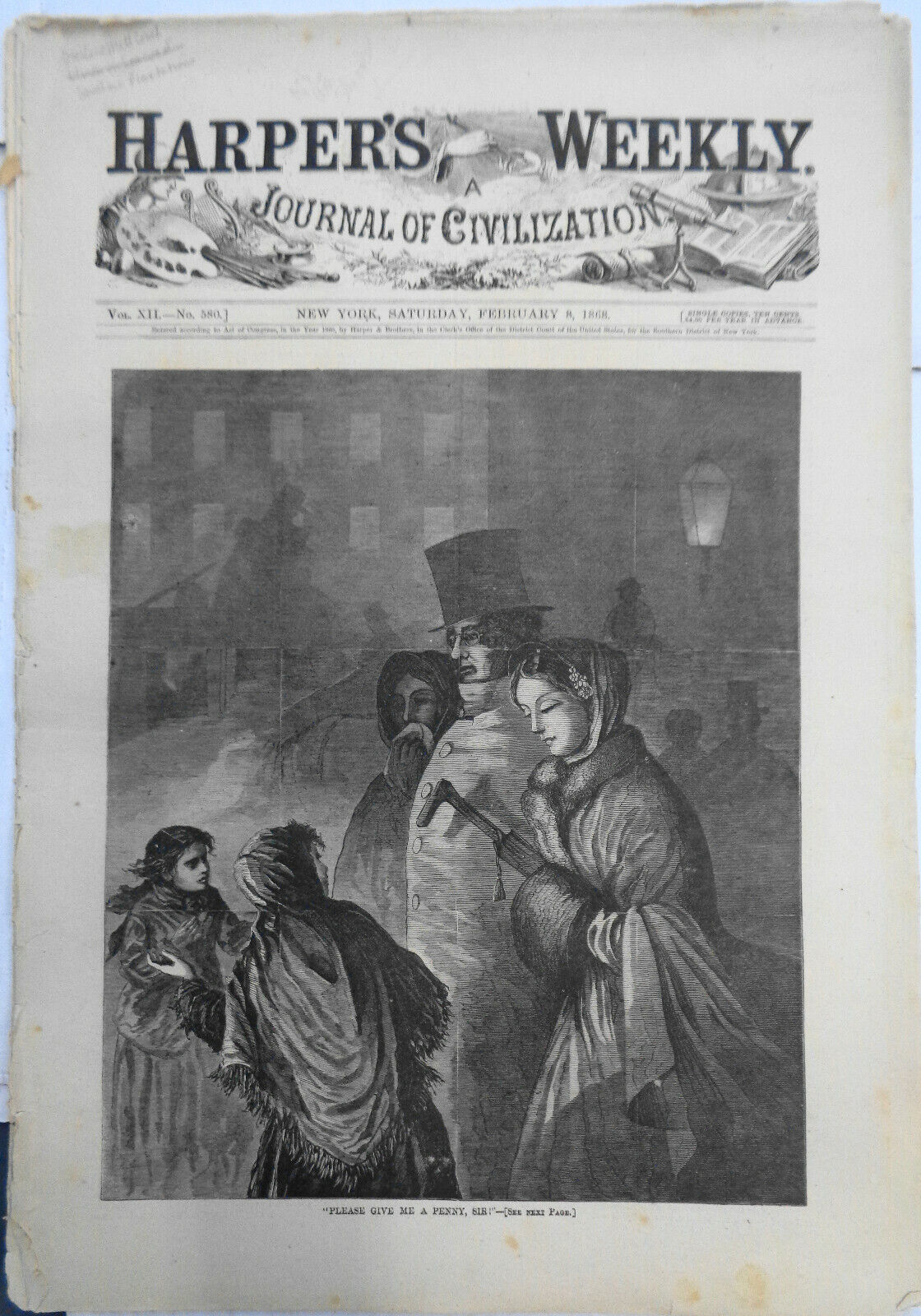 HARPER'S WEEKLY FEB 8, 1868 OVERLAND MAIL, PLANTATION SCENE, PAUPERS, ART SCHOOL