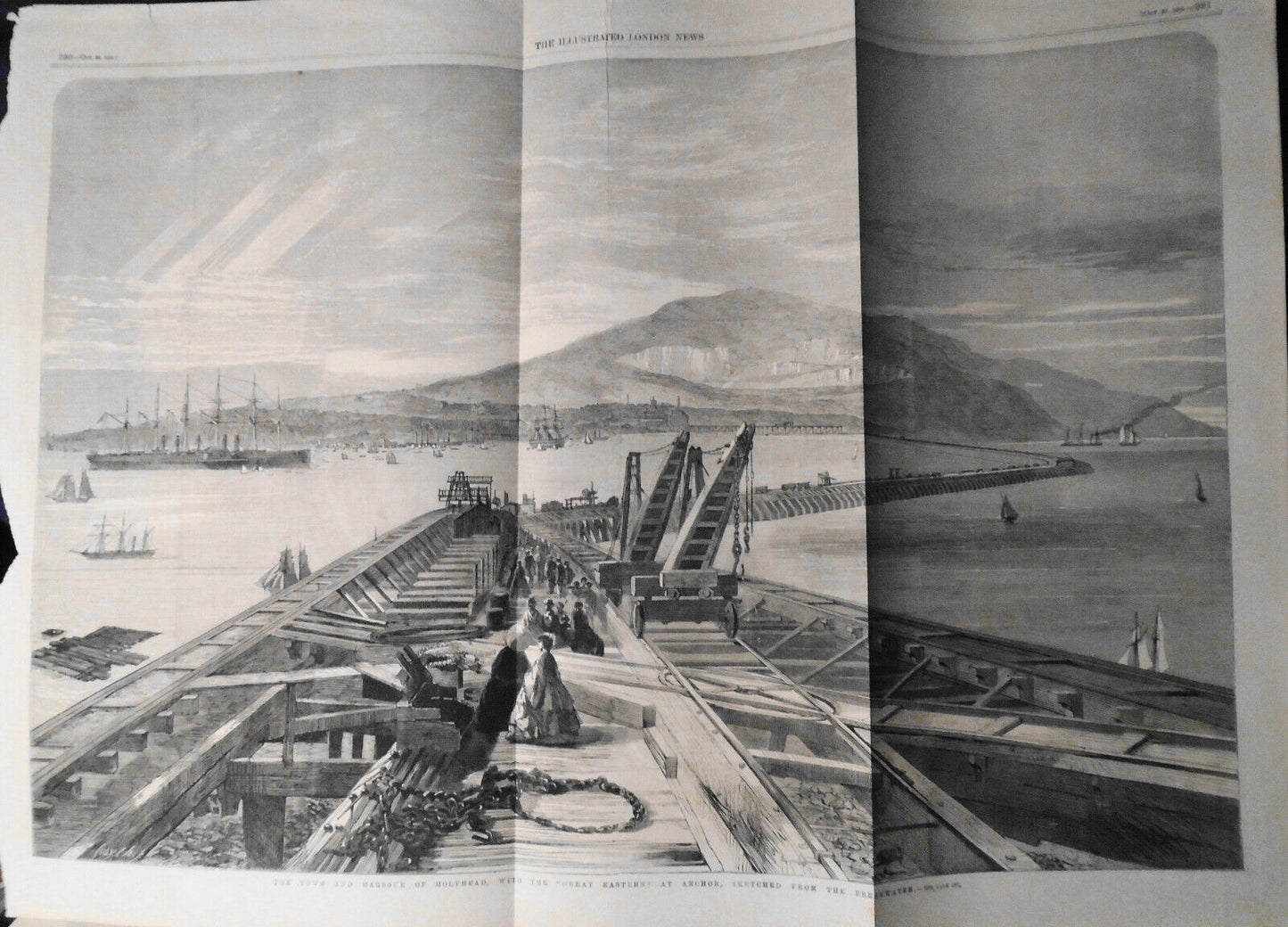 1859  Town And Harbour Of Holyhead, With The "Great Eastern" At Anchor