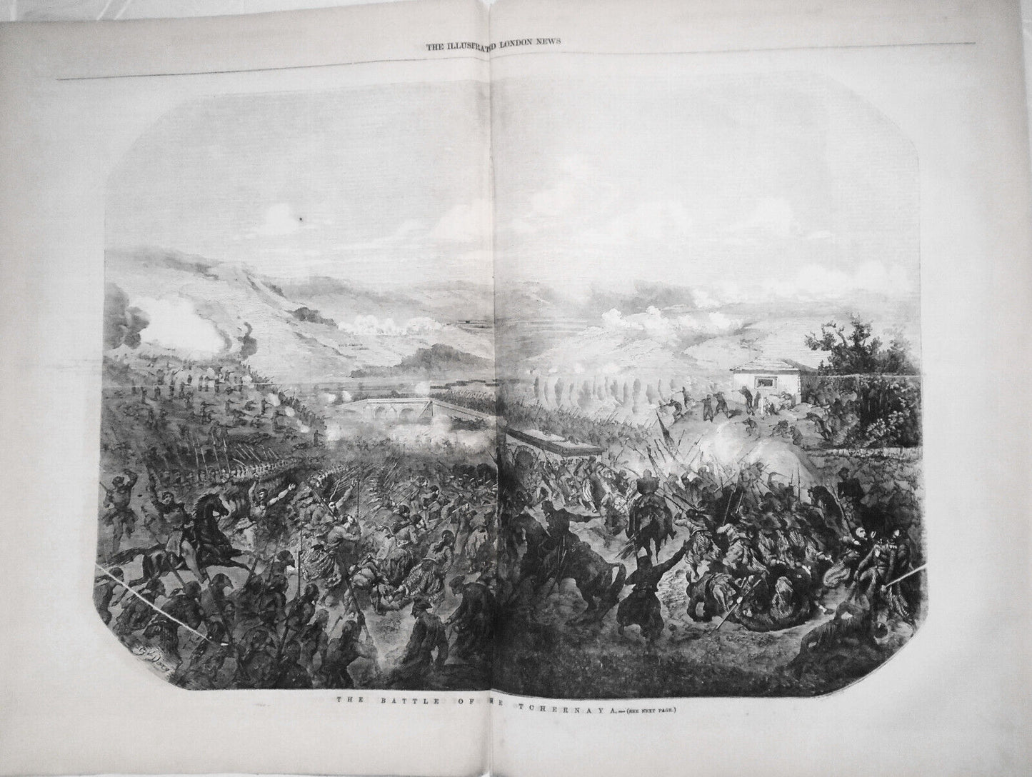 The Battle of the Chernaya - Illustrated London News, 1855 - 22 x 16 in Original