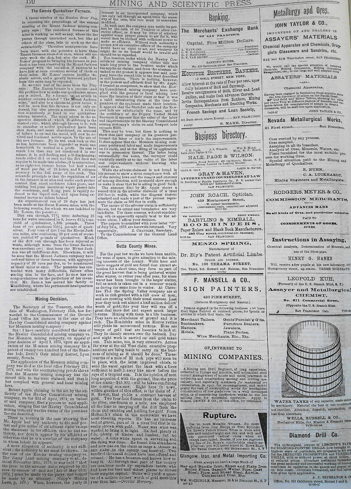 Mining and Scientific Press, March 11, 1876. Ballooning; Photo-lithography, etc