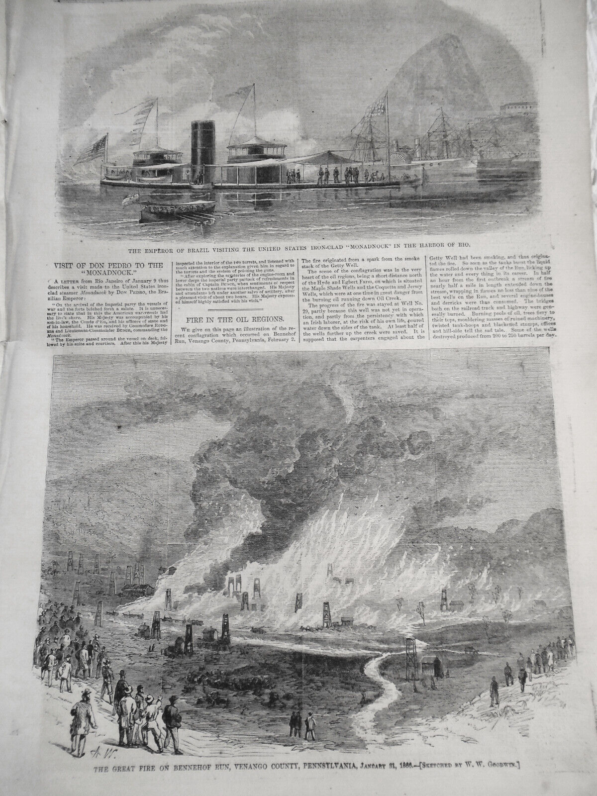 Harper's Weekly March 10, 1866 -  Fireworks for Washington's birthday; Oil fires