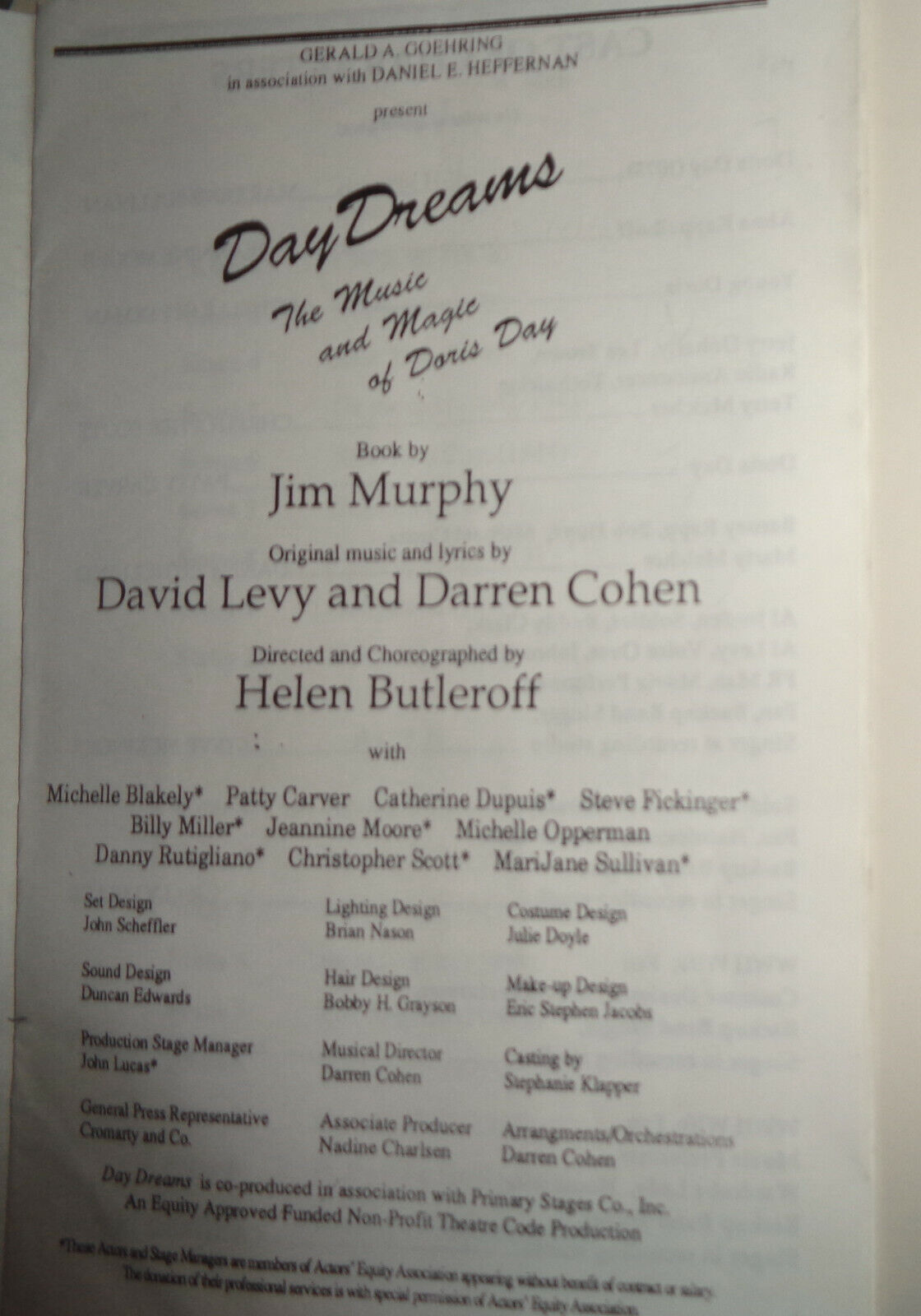 DAY DREAMS - THE MUSIC AND MAGIC OF DORIS DAY - PROGRAM