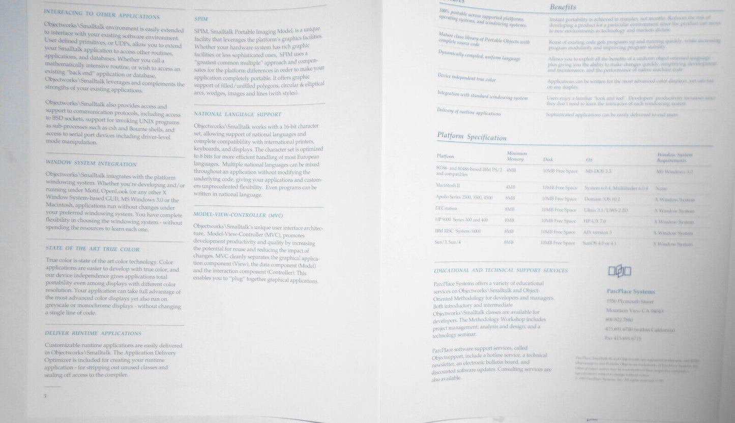 ParcPlace Objectworks\Smalltalk and Objectworks\C++ brochures, 1990