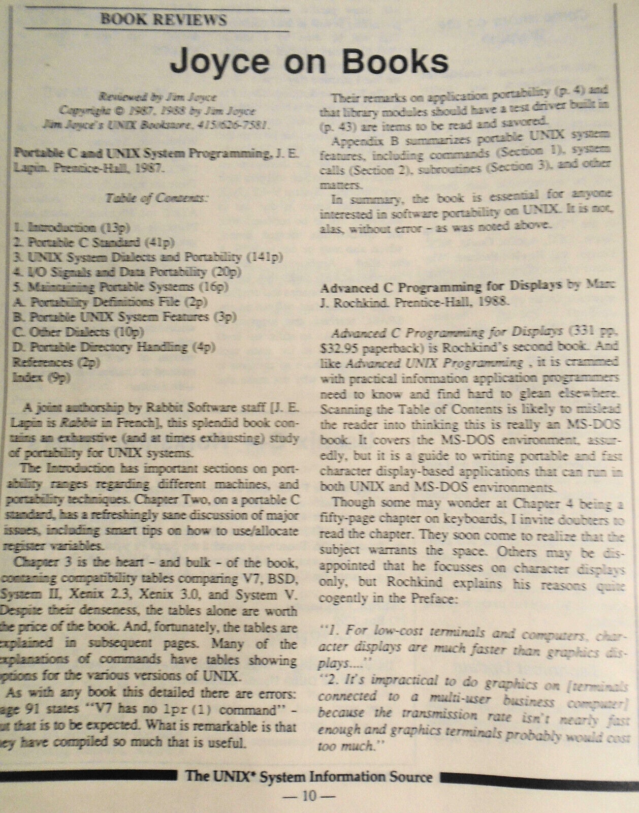 UNIQUE: The UNIX System Information Source  Dec. 1987 - DBMSs Under UNIX, etc.