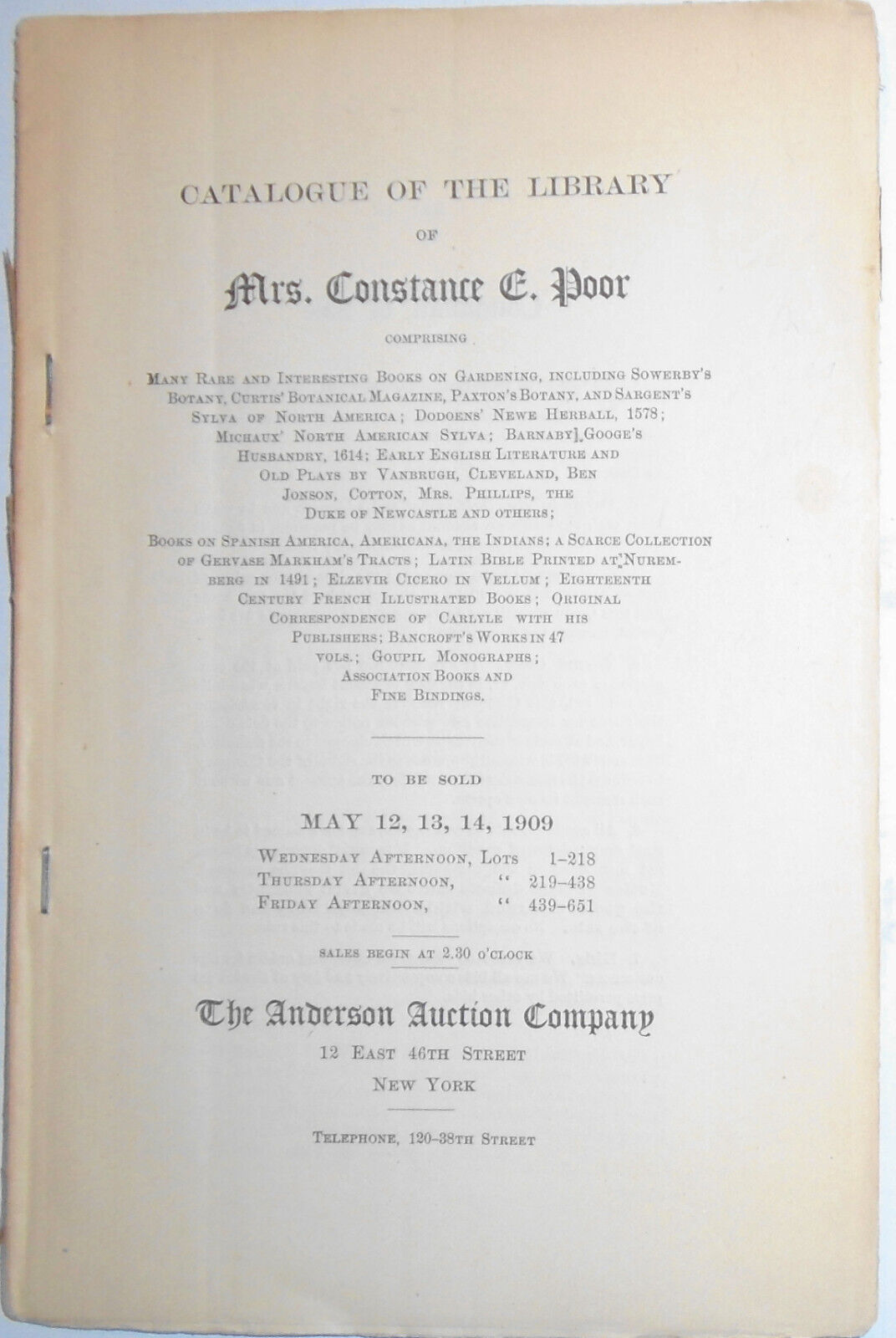 Catalogue of the library of Mrs. Constance E. Poor 1909 Anderson Auction Company