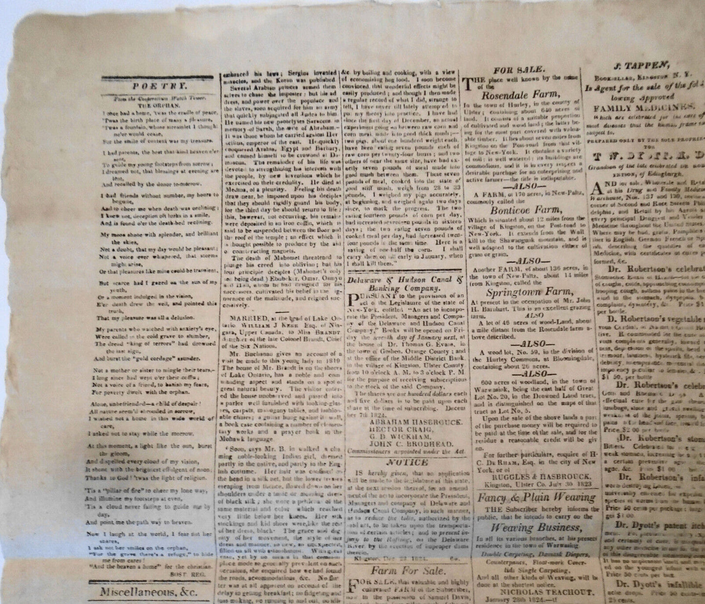 The Ulster Plebeian, January 19, 1825 - New York Governor DeWitt Clinton's copy