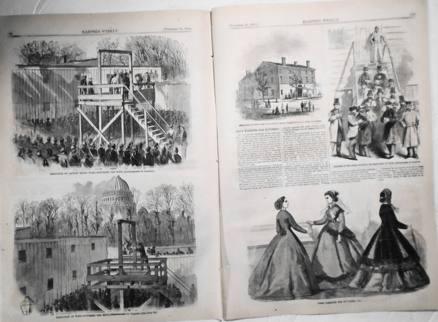 Execution of Captain Wirz. Original, Story & 4 Prints - Harper's Weekly, 1865
