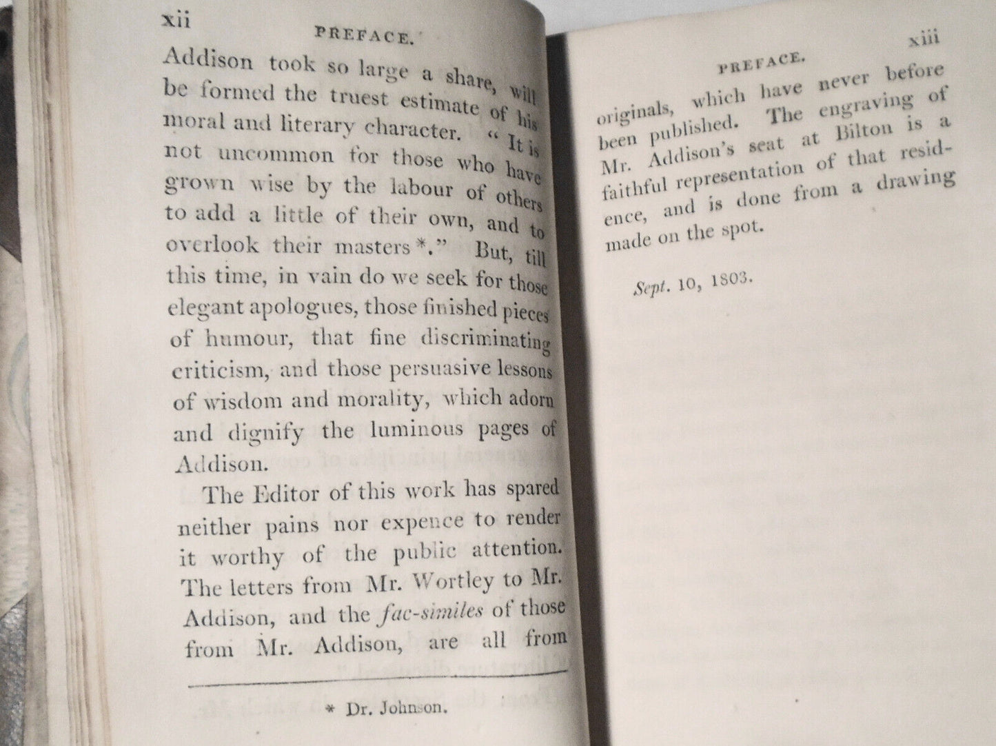 1803 Addisoniana - with sketch of life of Addison & 7 letters engraved - 2 vols.