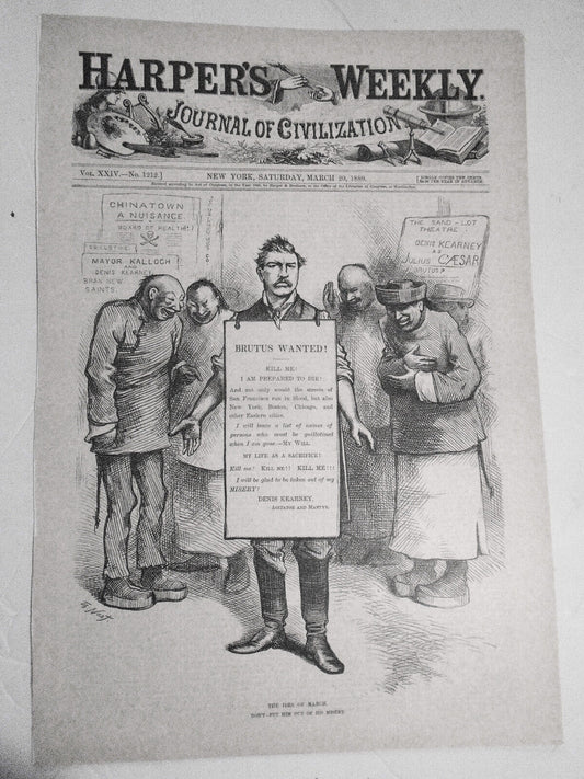 "The Ides of March"  by Thomas Nast.  Harper's Weekly, March 20, 1880. Original.