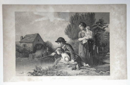 The Little Anglers - 1855 Engraving - by Ferdinand Joubert, after Henry Le Jeune