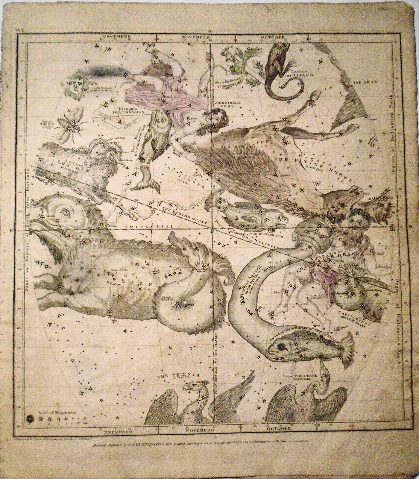 1835 1st Edition Celestial Map or Chart of October November & December -original