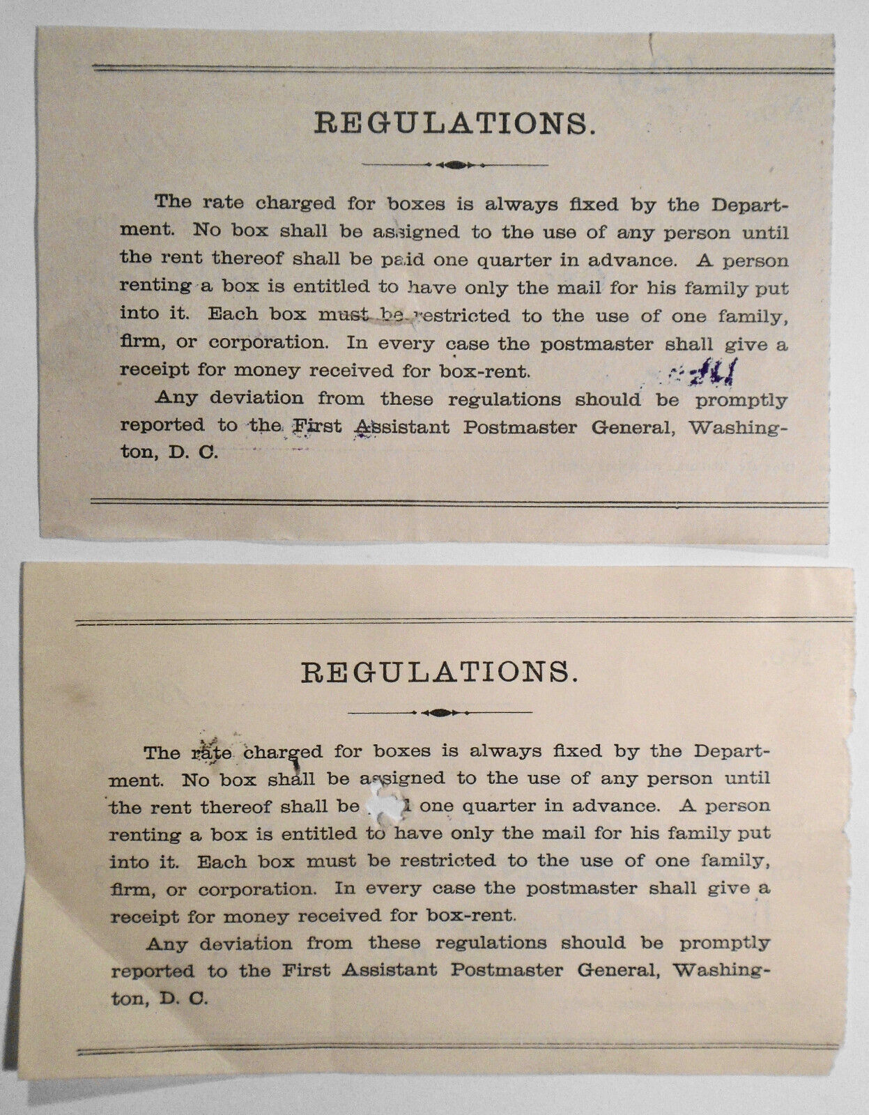 Two Post Office Box-Rent receipts 1888, 1891 - Butte, Montana