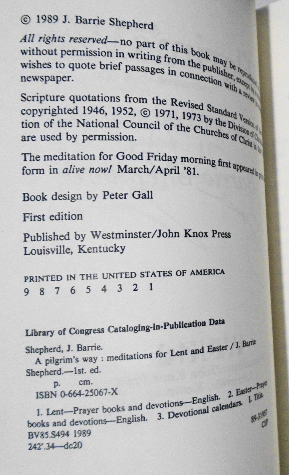 A Pilgrim's Way : Meditations for Lent and Easter by J. Barrie Shepherd - SIGNED