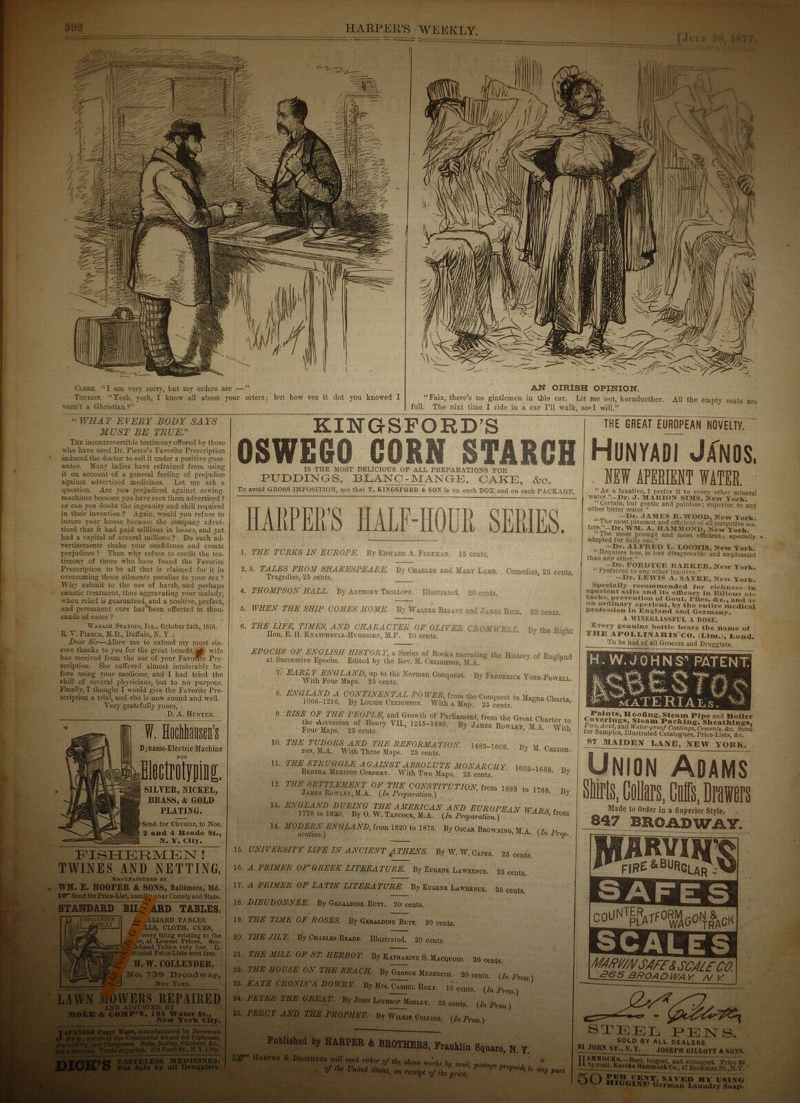 HARPER'S WEEKLY JULY 28 1877 - INTERCOLLEGIATE ATHLETICS,, TRINITY CHURCH ...