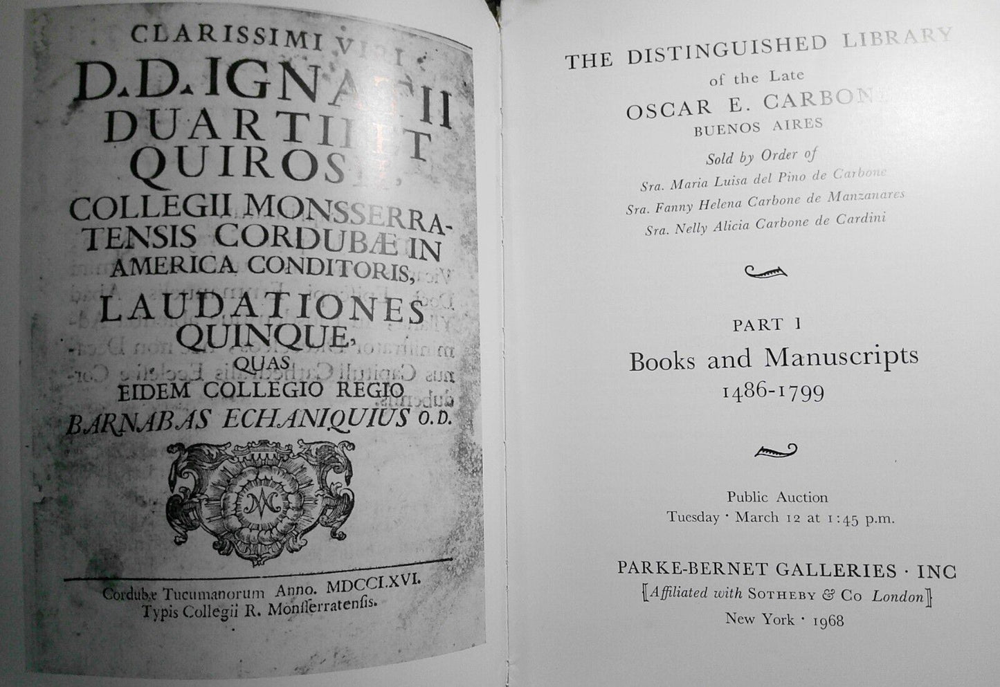 Distinguished Library of Oscar Carbone - Parts 1&2, 1968. Parke-Bernet Galleries