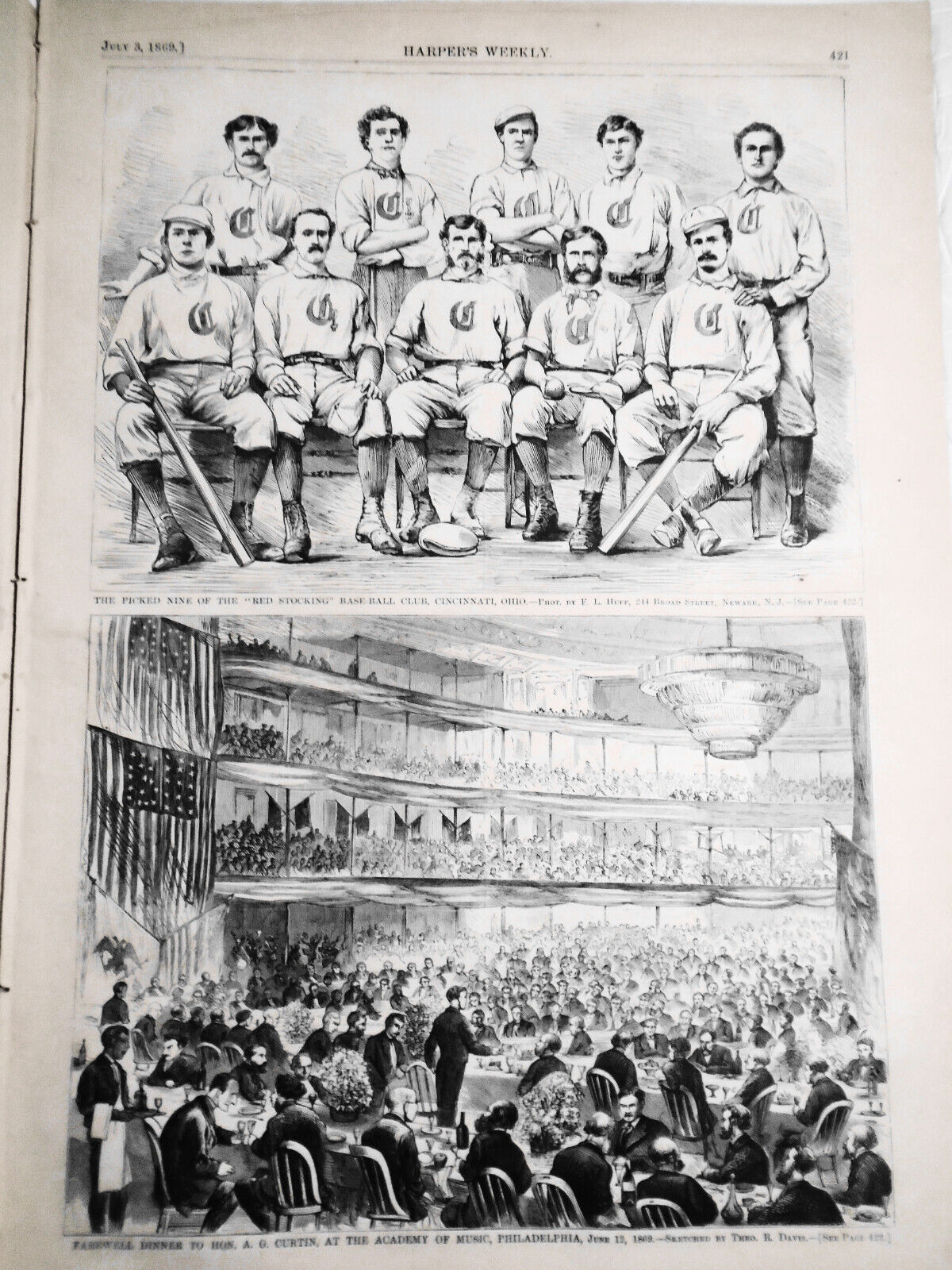 [Baseball] Cincinnati Red Stockings  Harper's Weekly July 3, 1869 - ORIGINAL