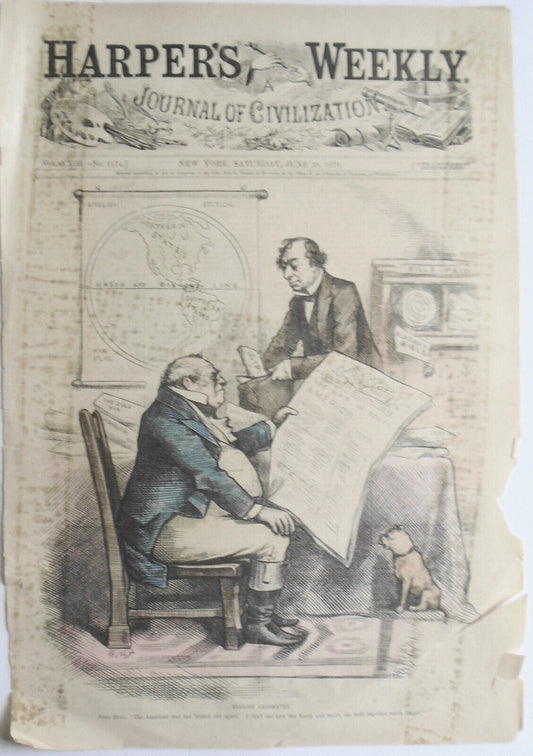 English geography. John Bull. By Thomas Nast. Harper's Weekly 1879. Hand-colored