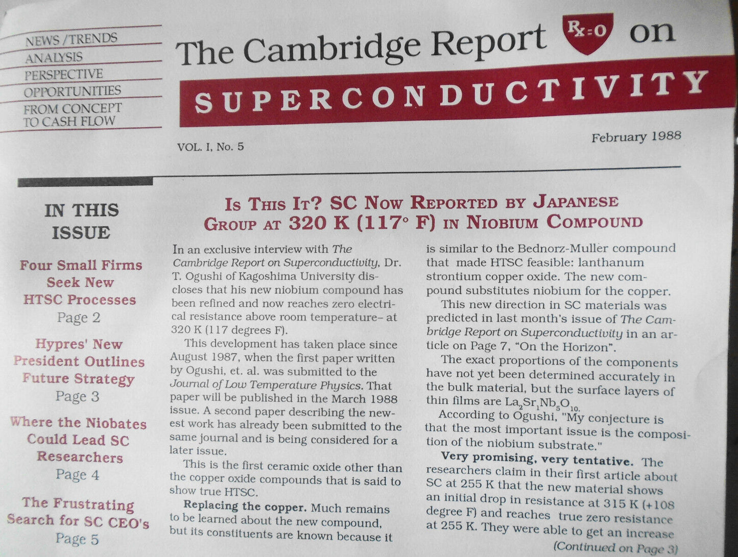 The Cambridge Report on Superconductivity, February 1988. David Gumpert, Editor