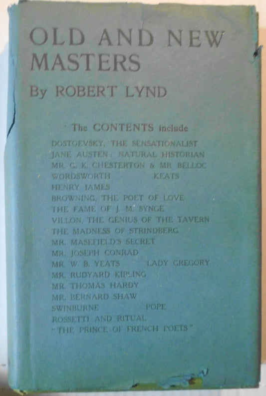 Old and New Masters, by Robert Lynd. 1919. First edition.