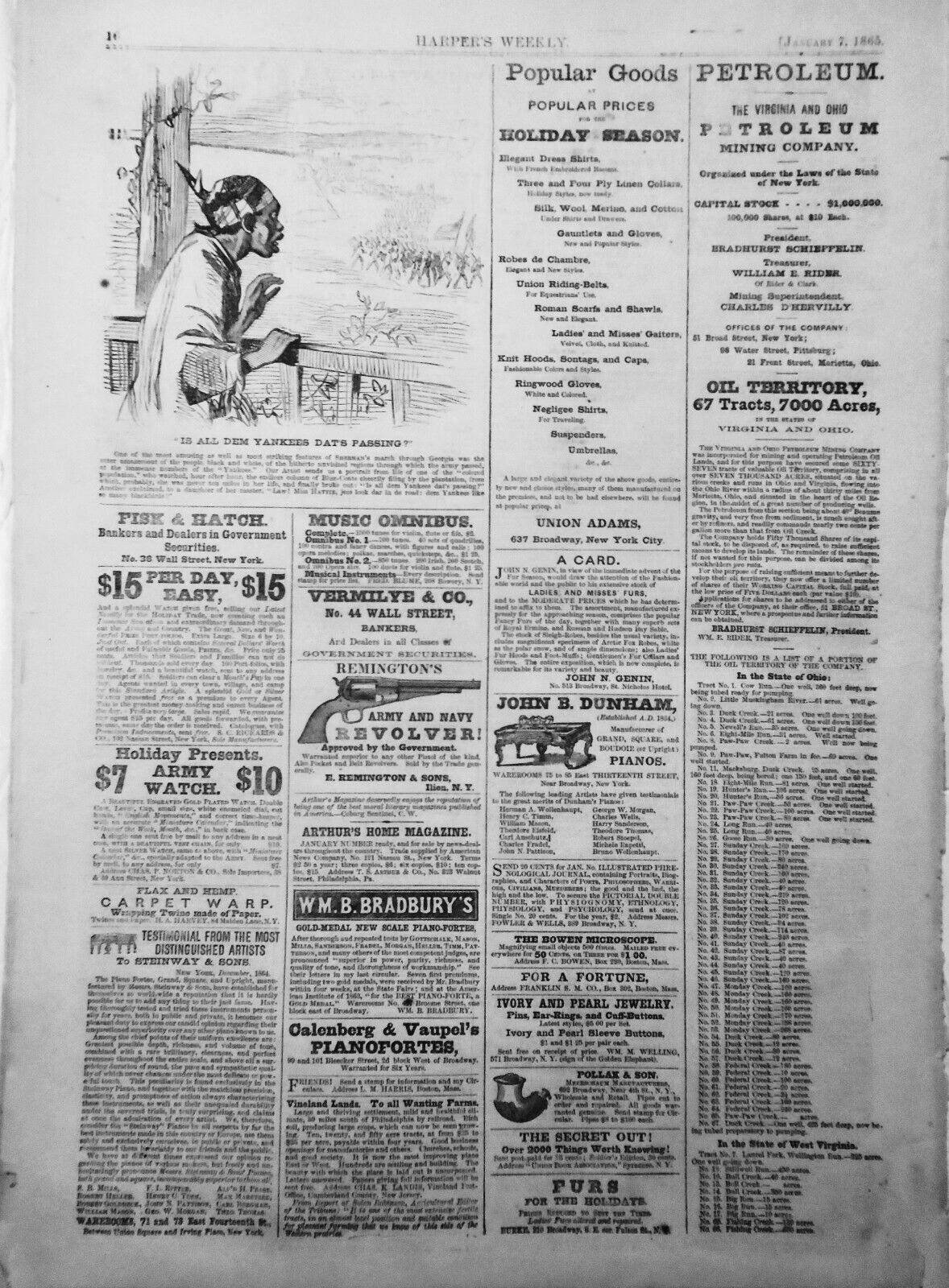 Harper's Weekly January 7, 1865. Complete Original issue. Sherman takes Georgia.