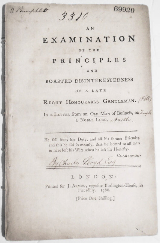 1766 Examination of the principles and boasted disinterestedness - Charles Lloyd