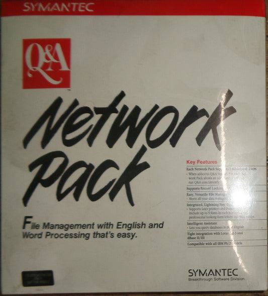 Q & A Network Pack, by Symantec, for Q&A 3.0, 1989. BRAND NEW - SEALED..