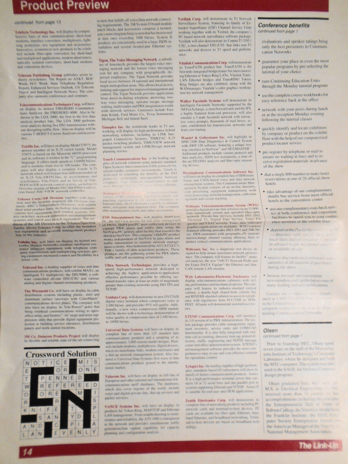 The Link-Up, Oct. 1989 - Communication Networks Conference & Exposition program