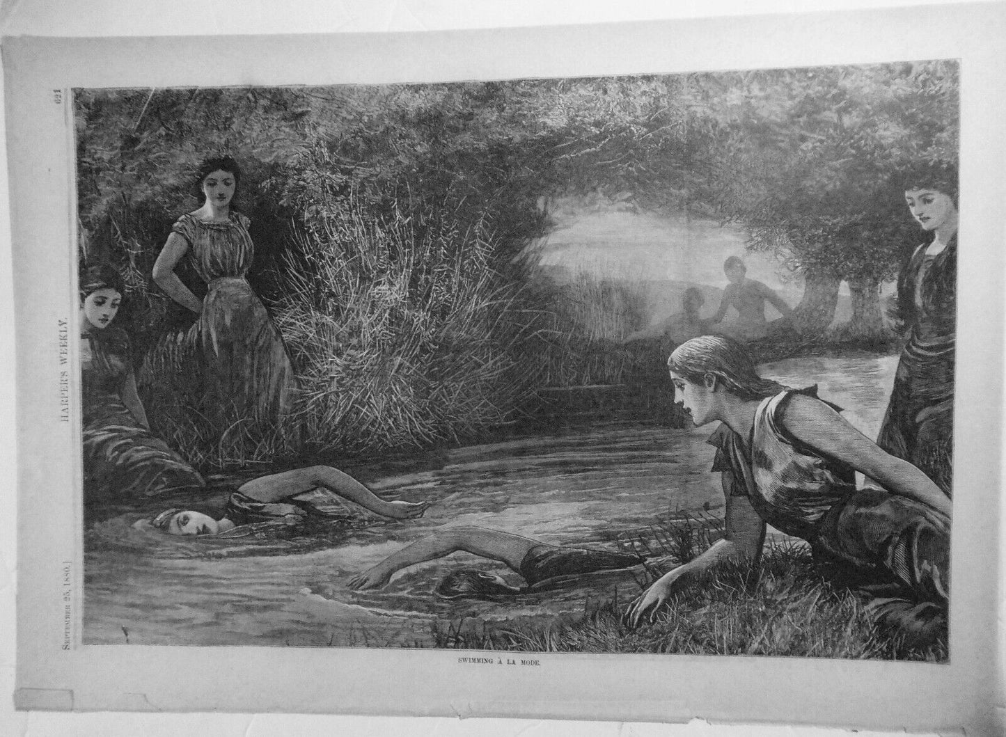 Swimming A La Mode. Ladies In The Water doing crawl stroke. Wood Engraving, 1880