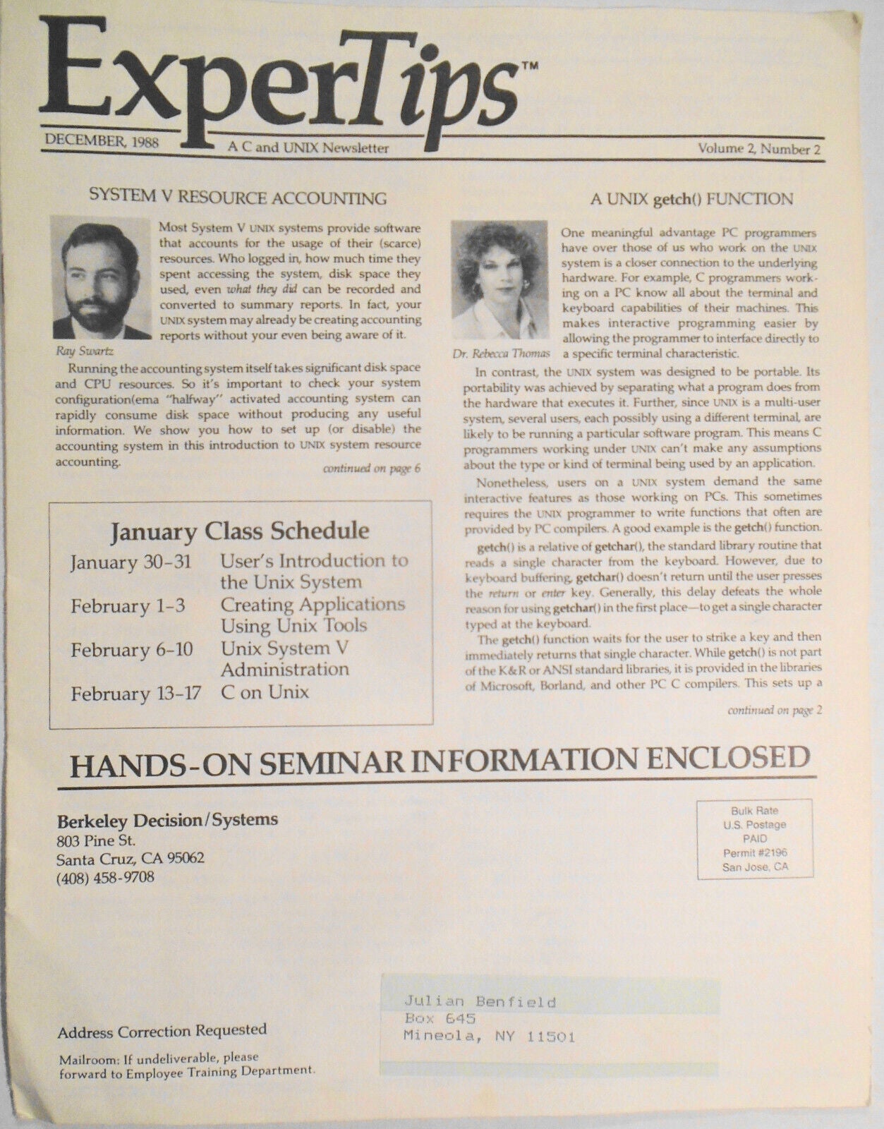 ExperTips, December 1988 -- A C and UNIX Newsletter - Vol. 2, No. 2