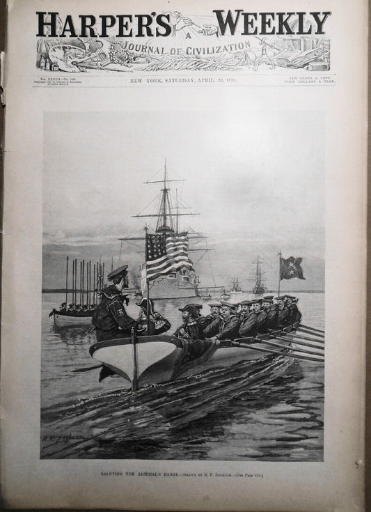 Harper's Weekly April 22, 1893 - Naval maneuvers; Circus; French cavalry;Artists
