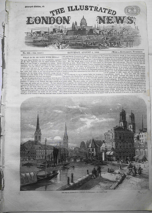 Illustrated London News, August 6, 1859. Peace Conference, Zurich; General Vinoy